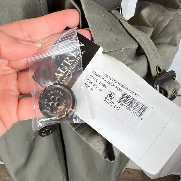 Lauren Ralph Lauren Belted Trench Coat Olive Fern Green Medium Chic Preppy NWT - Picture 3 of 15